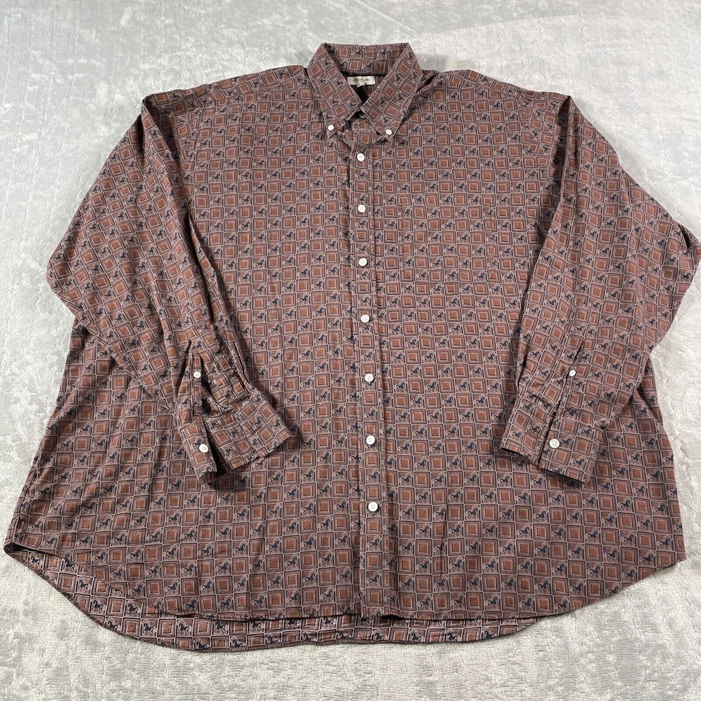 Hamilton Shirt Co Men 16.5 33Brown Horse‎ Print Preppy Stretch Office Luxury